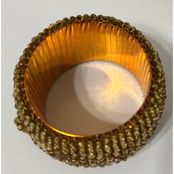 Beaded Gold Napkin Rings With Metallic Interior Set of 5 Christmas Seed Beads - Picture 4 of 5